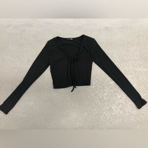 Fashion Nova Black Long Sleeve Open Front Blouse- Small/Medium
